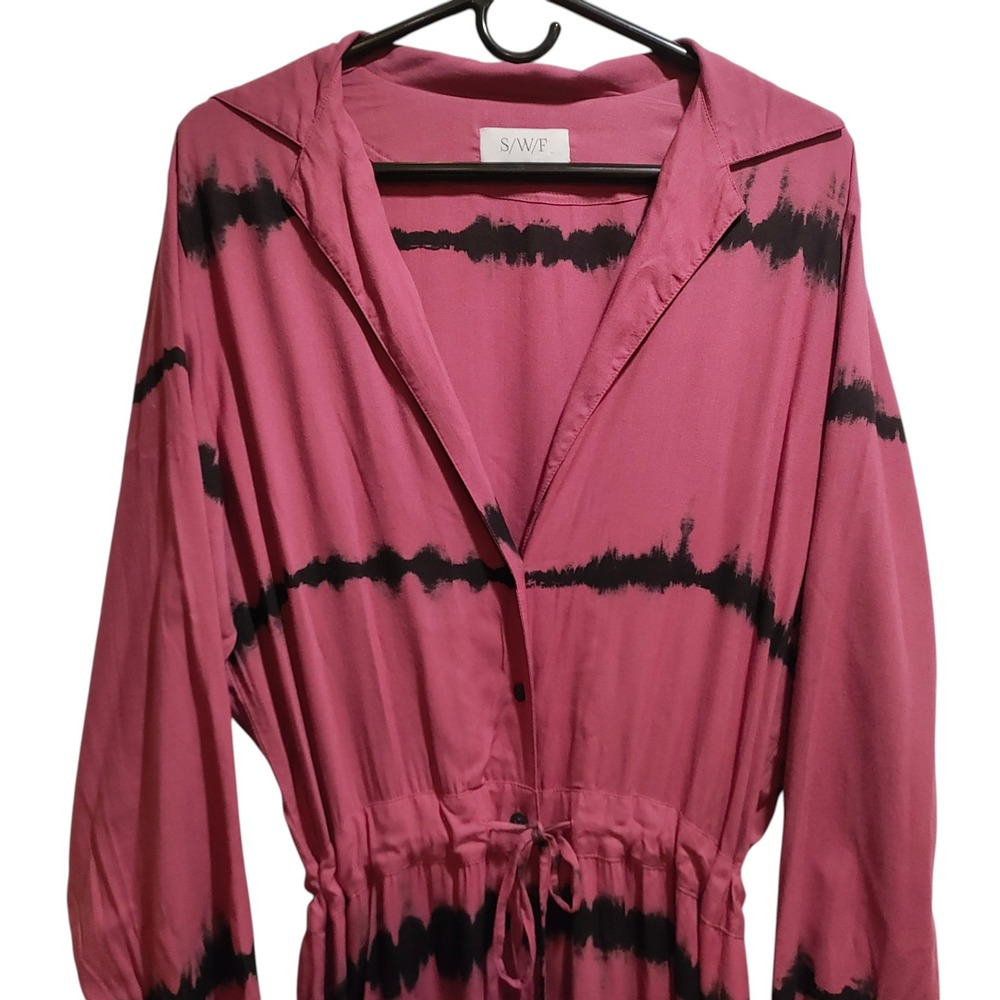 S/W/F Revolve Rose Pink Black Tie Dye Long Resort Sleeve Wide Leg Jumpsuit Large - Picture 5 of 10